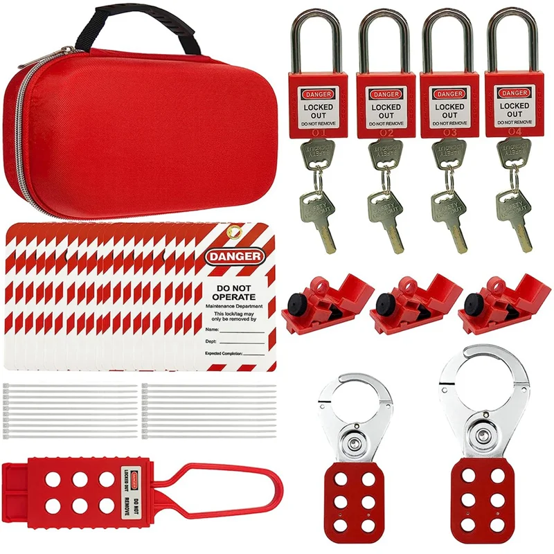 

-A01R Electrical Lottery-Electrical Lockout Label Kit + Safety Padlock, Safety Hasp Lock Kit,Warning Tags