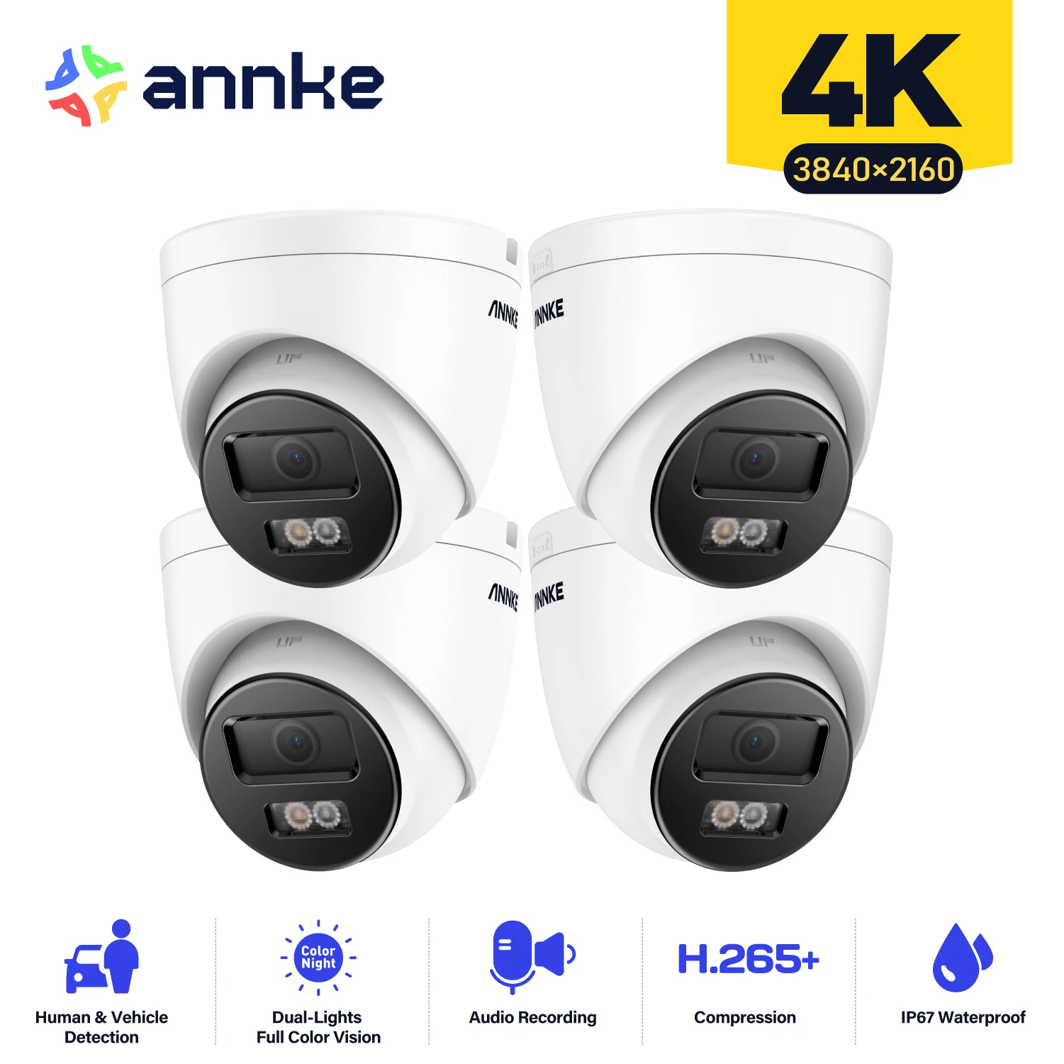 Annke 4K POE IP Camera 265+ Motion 2.0 Built-in Microphone 4MM Lens 8MP smart Dual Light Human Vehicle Detection Security Camera