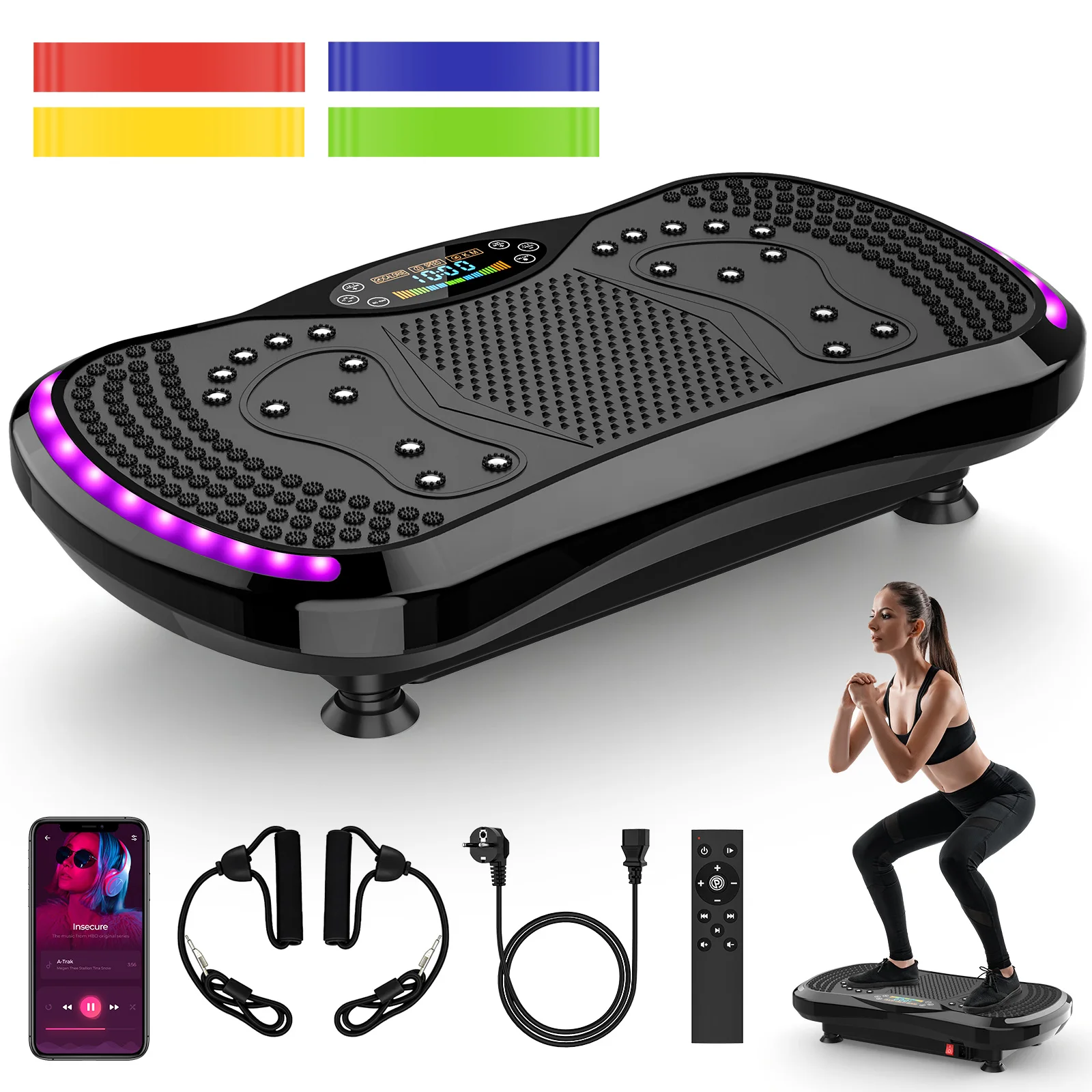 Máquina de ejercicio con placa vibratoria de 200KG, 9 modos de programa de estimulación muscular, 1 Altavoz Bluetooth incorporado, para entrenamiento de todo el cuerpo