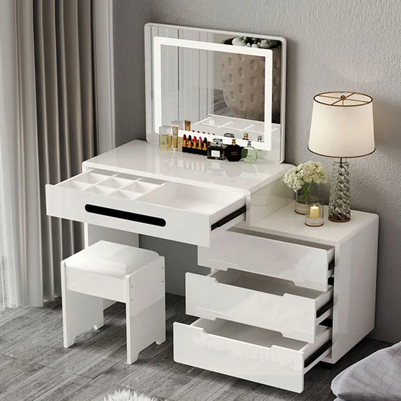 &Wholesale Simple White Cheap Led Makeup Vanity Desk Set Home Bedroom Furniture Wooden Mdf Dressing Table With Mirror
