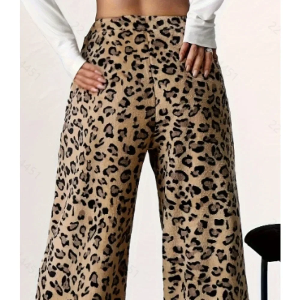 حجم كبير 1XL-5XL الخريف جديد أزياء المرأة عالية الخصر فضفاض السراويل الطويلة ليوبارد طباعة السراويل