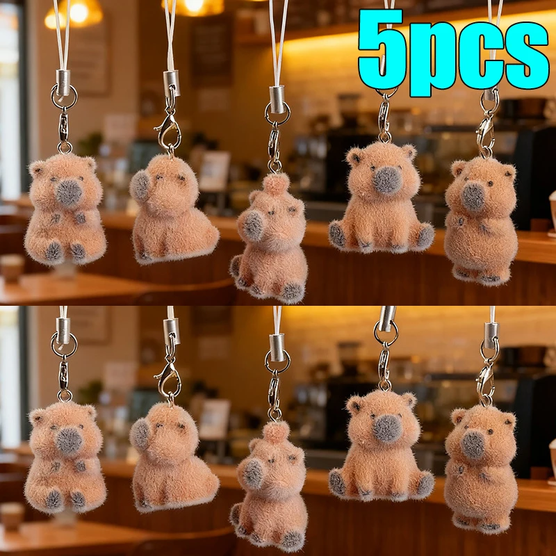 

1-5pcs Cute Capybara Keychain Kawaii Bag Charm for Phone Strap Pendant Adorable Animal Plush Backpack Keyrings DIY Jewely Gift