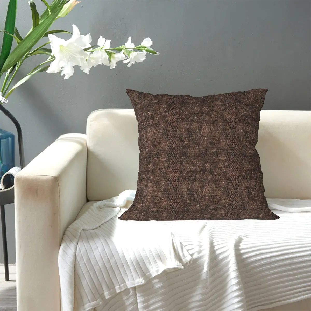 Brown Snake Skin Pattern Design Square Pillowcase Pillow Cover Cushion Zip Decorative Comfort Throw Pillow for Home Living Room