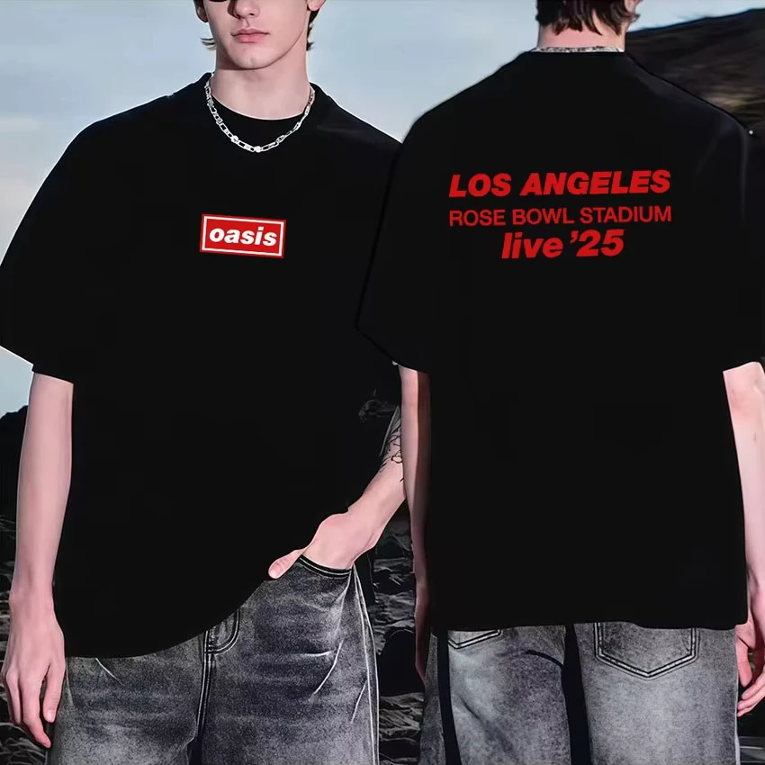 Heißer Verkauf Oasis Live 25 Doppelseitige Buchstaben Drucken 2025 T Shirt Harajuku Herren T Shrit Ästhetische Gothic Oneck Sommer Casual T-shirt