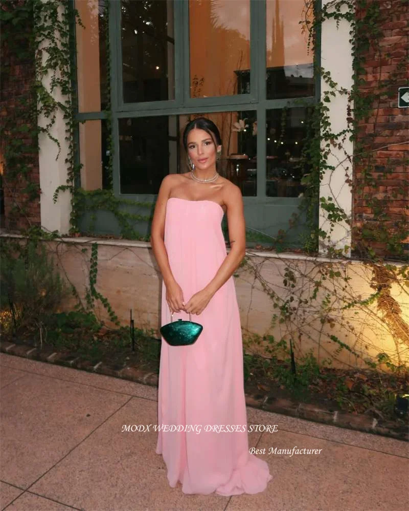 

MODX Simple A Line Baby Pink Evening Party Dresses Women Strapless Floor Length Prom Gowns Pregnant Women Wedding Party Dress