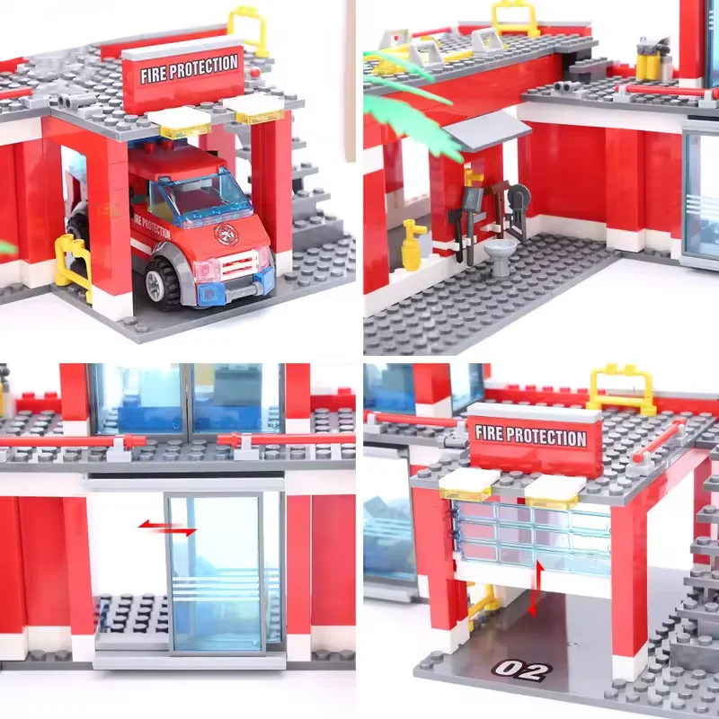 Latest City Fire Station 758PCS Building Blocks Set Fire Truck Helicopter Firefighter Rescue Toys Educational DIY Gifts For Kids