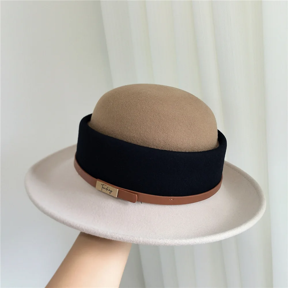 

Шляпа Федора для женщин и мужчин с плоским верхом, вогнутый дизайн, осень-зима, шерстяной пояс, украшение, галстук, джазовая шляпа, красочная унисекс Fedora
