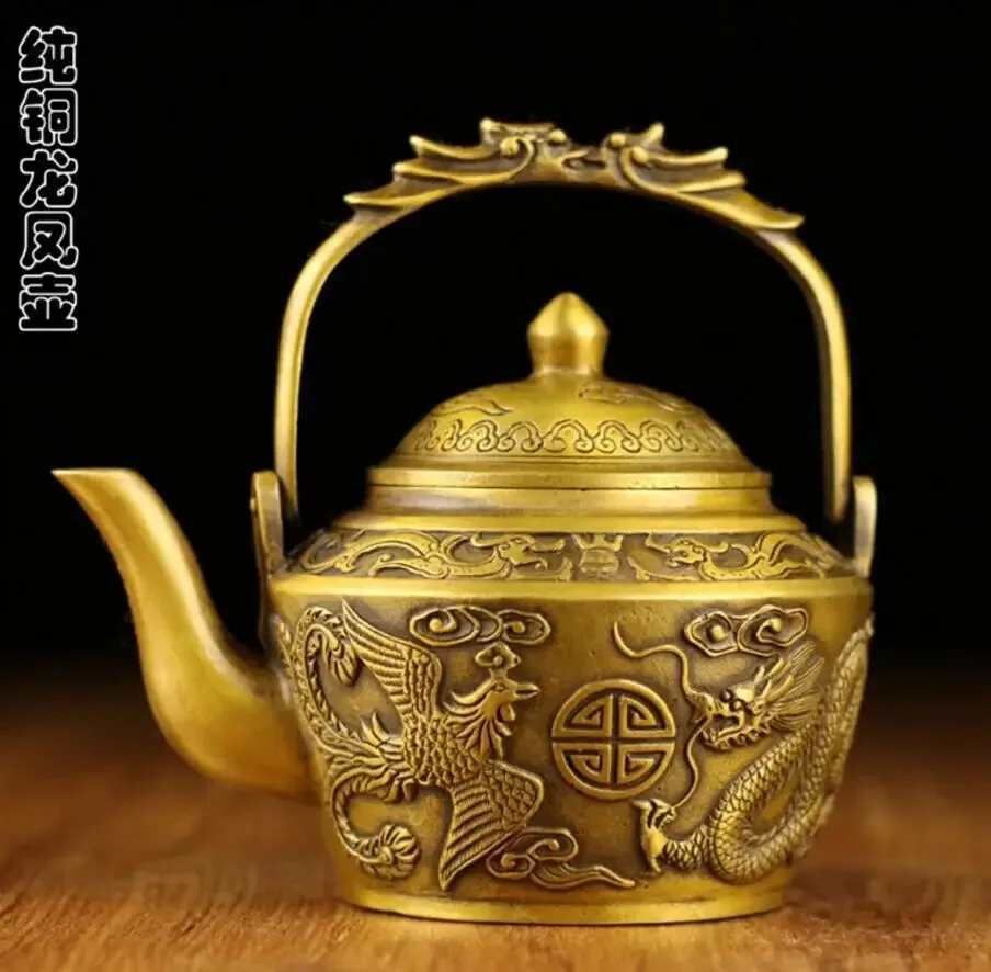 

Copper Statue Pot Pure Copper Dragon Phoenix Home Decoration Artwork Collect