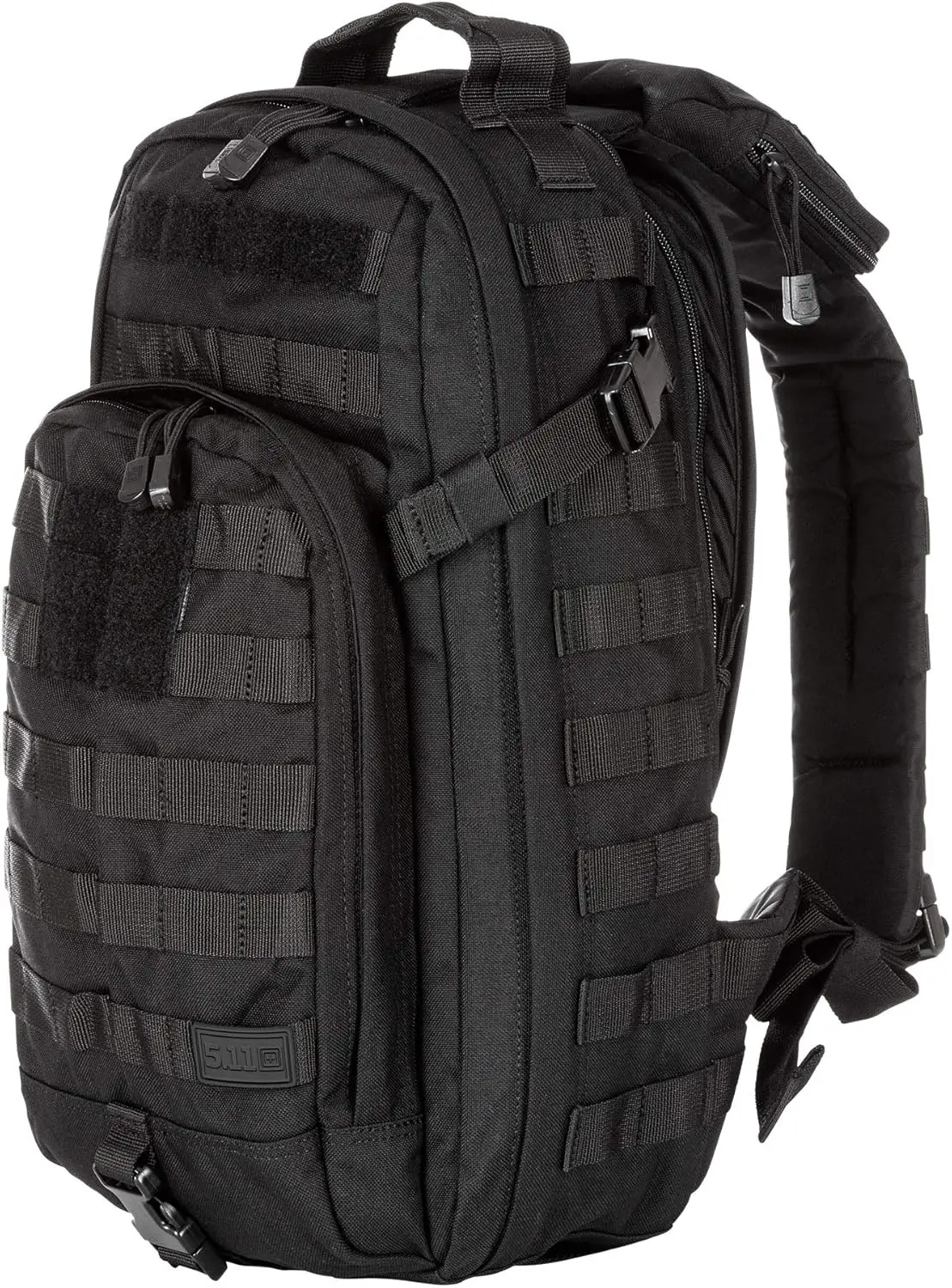 Tactical Sling Pack Backpack, Black， covert  pocket at the rear, and a secondary double zip pocket