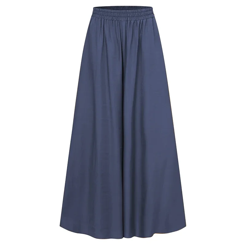 Spring And Summer Women's Plus Size Wide Leg Pants Ice Silk Fold Retro Minimalist Mid Rise Elastic Drape Straight Leg Trousers