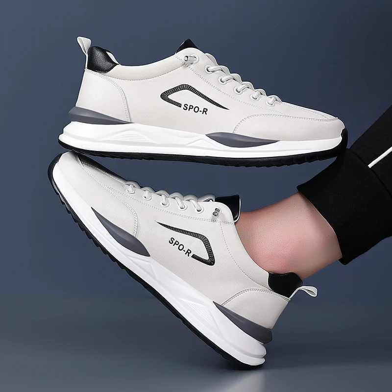 

Men's Slip-on Casual Platform Sneakers, Leather Comfortable Walking Shoes, Non-slip Soft Sole Shoes for Commute