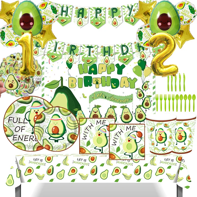 Obst Avocado Geburtstags feier liefert Set Teller Tassen Servietten Tischdecke Banner für Sommer themen orientierte Baby party Party Dekorationen