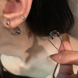 Vintage Goth Silver Color Pin Earrings for Women Egirl Trendy Party Hollow Heart Earrings Fashion Jewelry Accessories for Gift