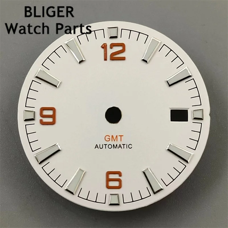 BLIGER 31mm black blue gray white watch dial GMT four hands green luminous watch dial for NH34 Movement watch accessories