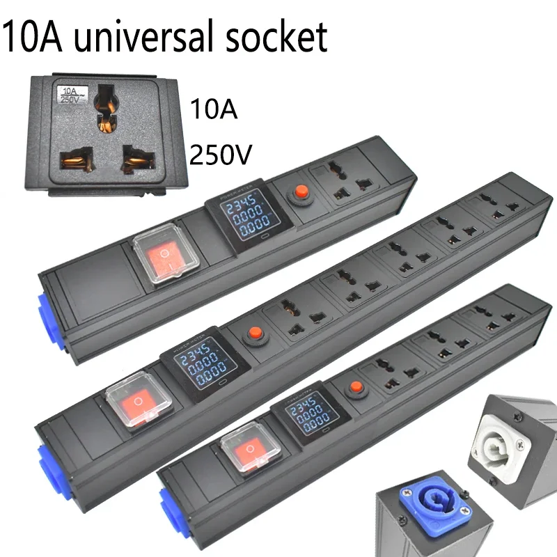 PDU power strip  1-7AC  10A universal socket with dual break switch ammeter, overload protection wireless socket socket