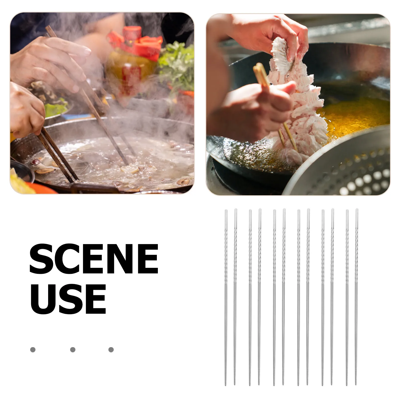 6Pairs 38.8 Cm Stainless Steel Chopsticks Extra Long Non Slip Threaded Round Reusable Cooking Utensils for Frying Noodle Soup