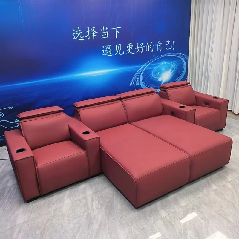 Nice Real Leather 4 Seater Electric Recliner Chaise Sofa Electric Reclining Chaise  Power Reclining Sectional with Chaise