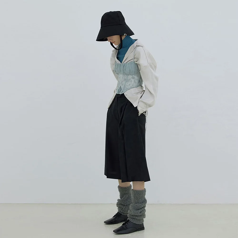 الكورية مصمم نمط الصوف مزيج متماسكة تدفئة الساق للنساء الشتاء Y2K JK الزي ترهل تدفئة الساق واسعة