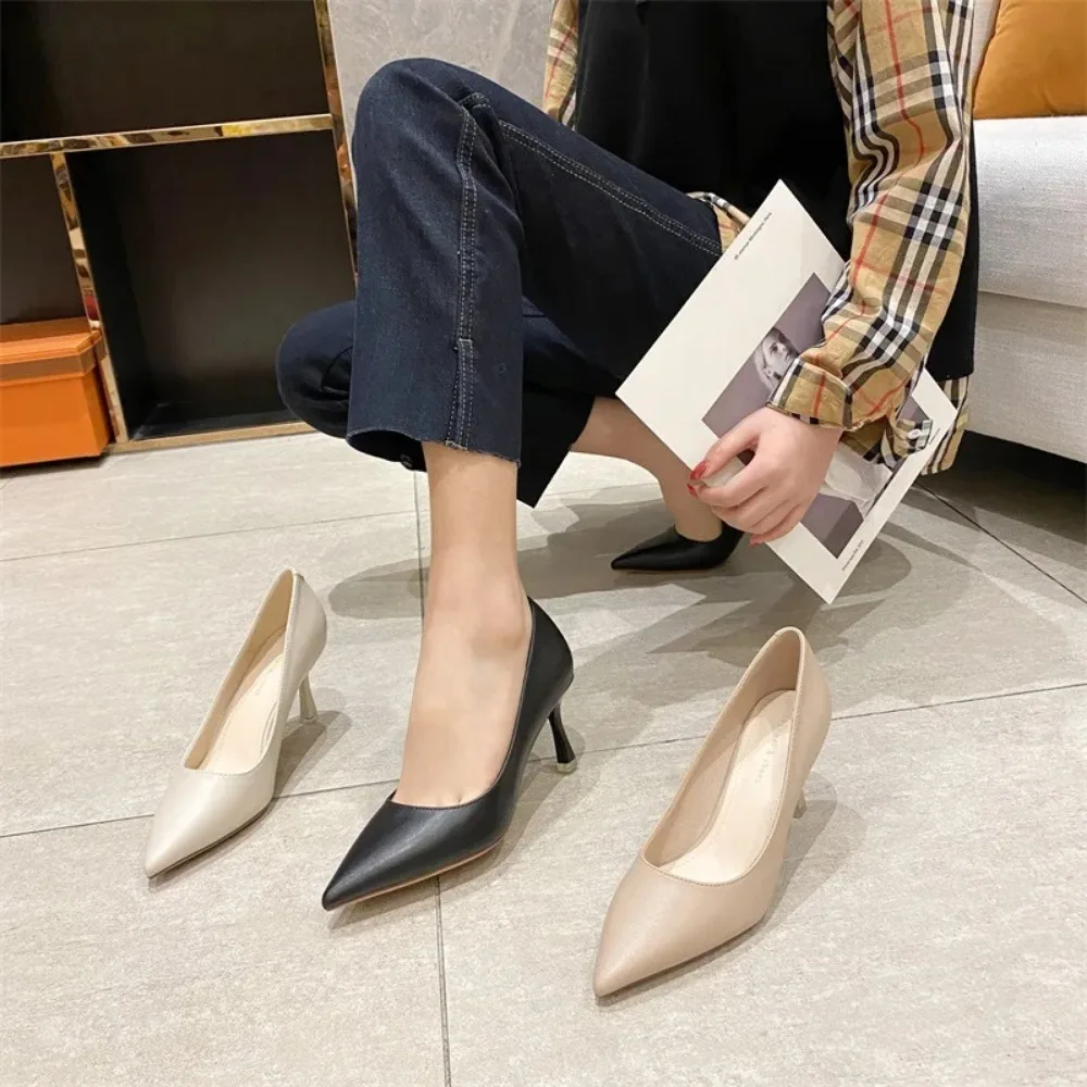 Slim Heeled Pointed High Heels Women\'s Spring Autumn Simple Commuting High Heels Female Pumps Women Shoes Small Heel Zapatos