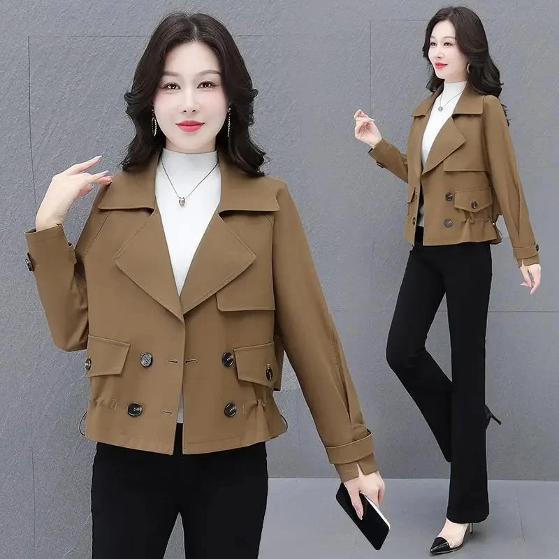 

Short Windbreaker Coat Women's 2024 Spring Autumn New Fashion High Sense Short Jacket Double-Breasted Trench Coat Female