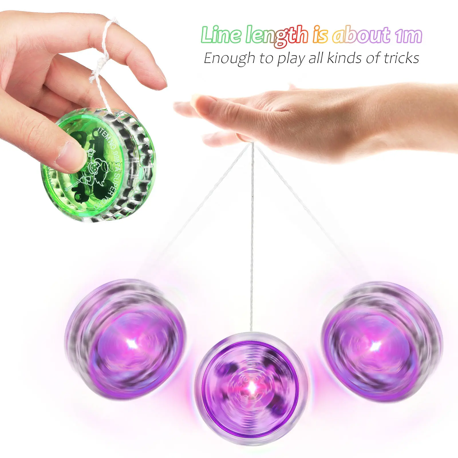 

6Pcs Flashing Glowing Yo-Yo Balls LED Light Up Colorful Design Hand Coordination Finger Plaything for Children