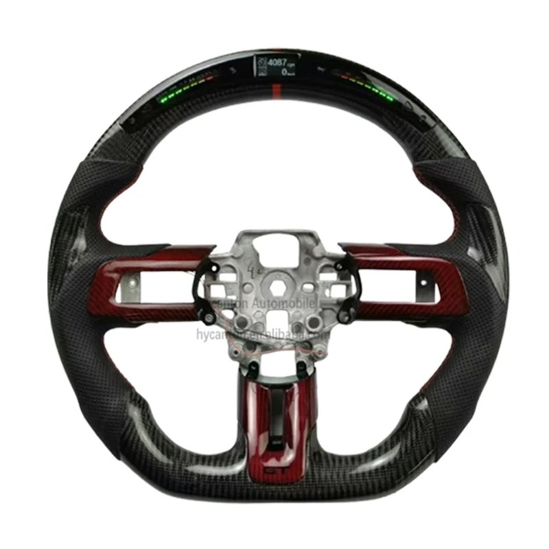 

Superior Quality Carbon Fiber LED Perforated Leather Wheel Red Stitching Fit for Ford Mustang Car Steering Wheel