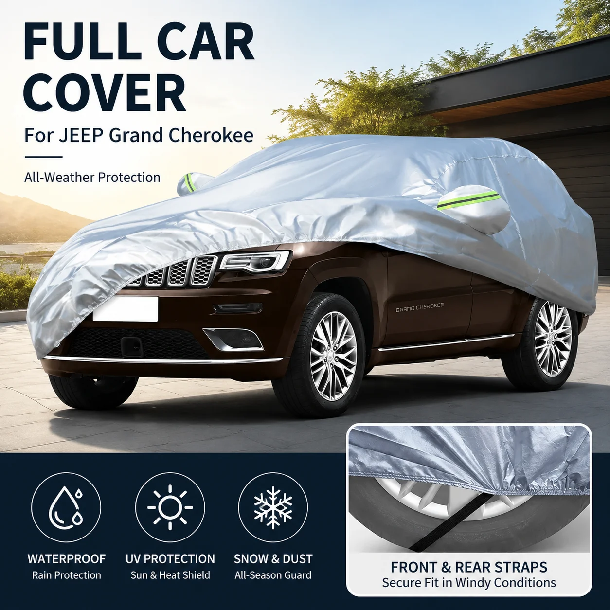 Waterproof Outdoor Full Car Cover Reflective Strips Snowproof Dustproof UV Protection For JEEP Grand Cherokee Auto Exterior Acce
