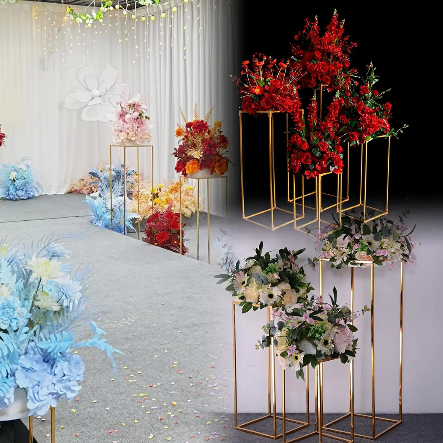 حامل زهور الزفاف مقاس 27.6 بوصة، عمود مزهرية ذهبية، حامل عمود معدني، تشكيلة زهور #3