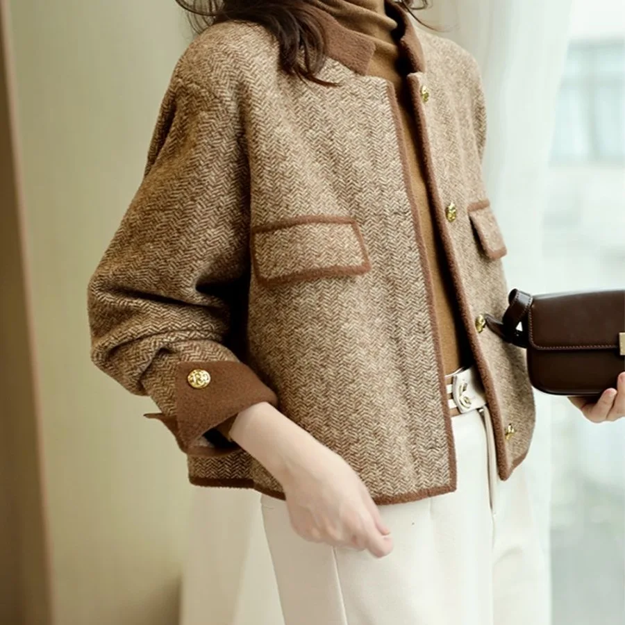 

Твидовый жакет женский весенний, с защитой от УФ-излучения, многофункциональный, с воротником-стойкой и круглым вырезом, в богемном стиле, на молнии, с градиентными вставками