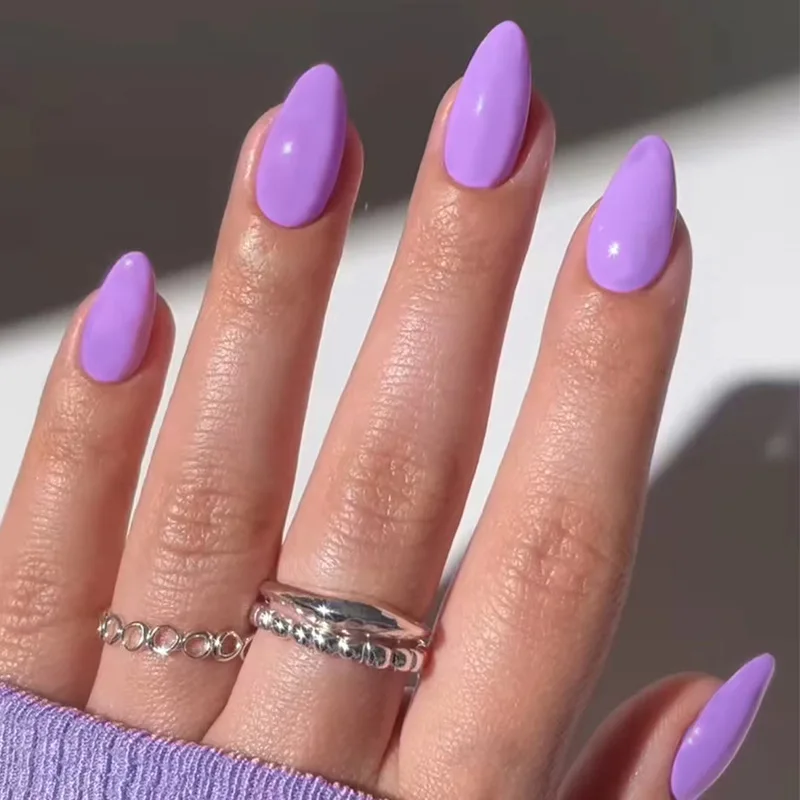 

30pcs Lilac Press-On Nails - Minimalist Solid Color Medium Almond Shape (Multi Sizes) False Nails With Wearing Tools