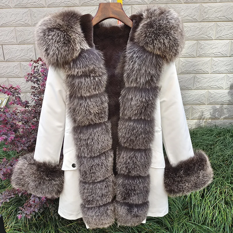 

Hot Sale Pai Overcoming 2024 New Fox Fur Grass Coat with Detachable Collar and Fleece, Slim and Medium Length Coat for Women