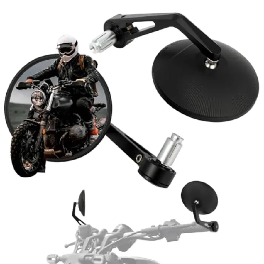

Motorcycle Bar End Side Mirrors CNC Adjustable Round Rear View 22MM 7/8" Handle Bar Mirror Universal for Most Adventure Street