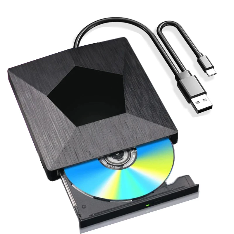 

External Bluray DVD Drive, USB 3.0 Type-C Portable BD-Combo, CD DVD Player Reader Burner Compatible with Windows Linux Mac OS