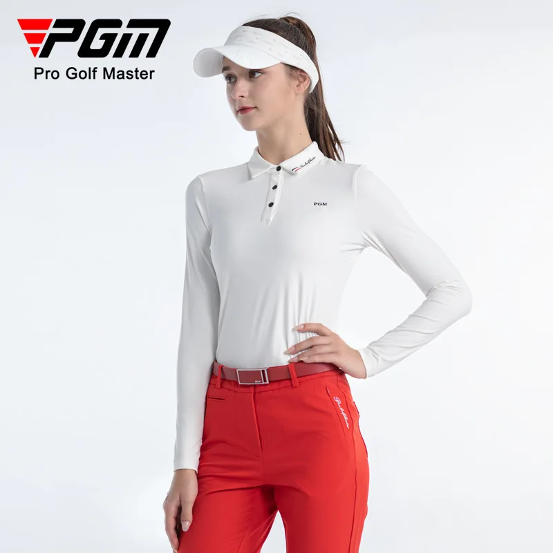 PGM golf women's autumn and winter long-sleeved T-shirt clothing high elastic fabric lapel sports women's clothing