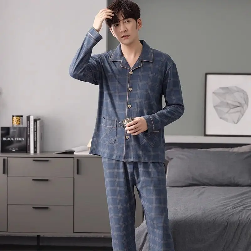 2024 New Pajamas Men\'s Spring and Autumn Cotton Long-sleeved Large-size Holly Year Can Wear High-end Loungewear Comfortable