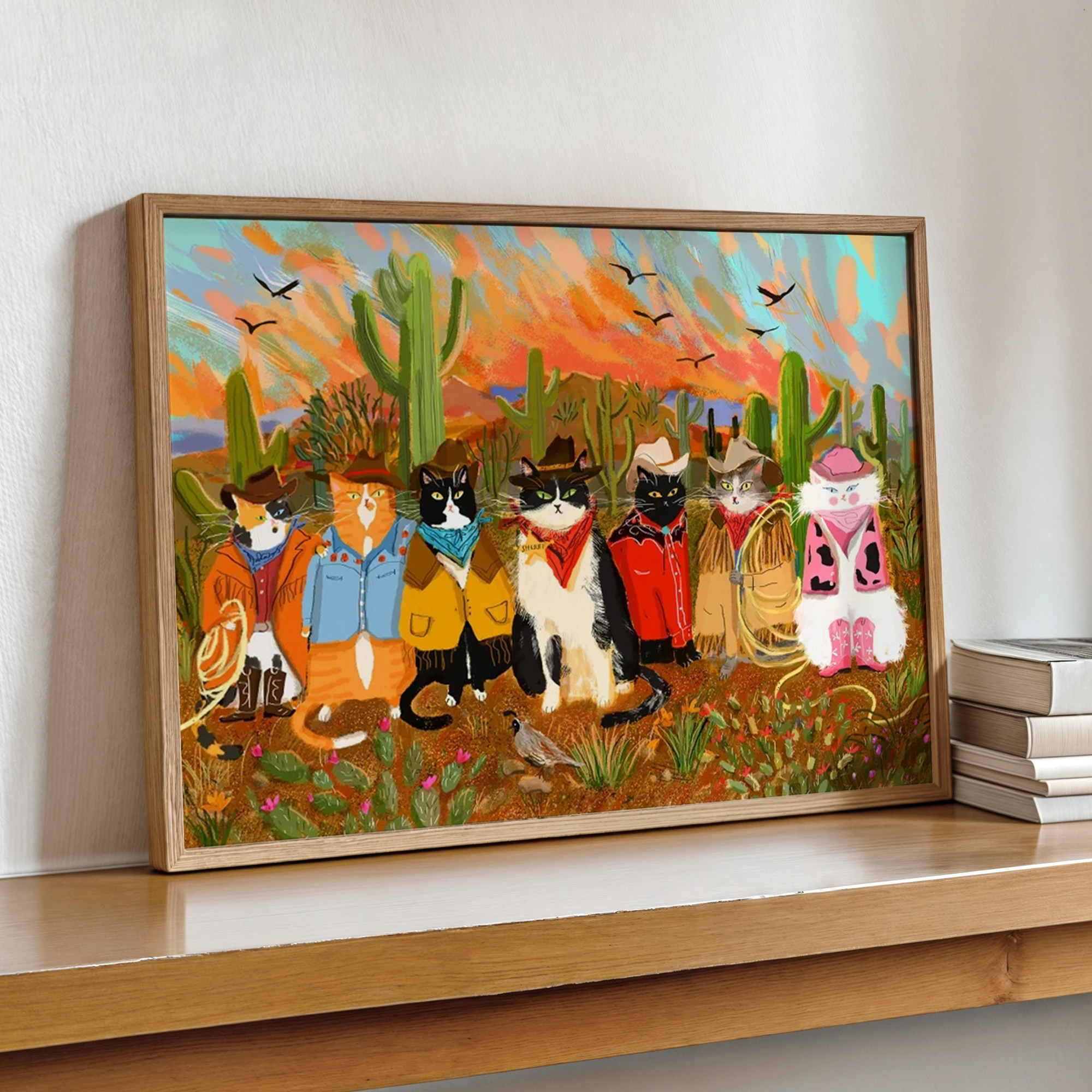 Modern Desert Kitty Expedition Wall Art Print Canvas Painting Poster Picture For Living Room,Bedroom Home Decor