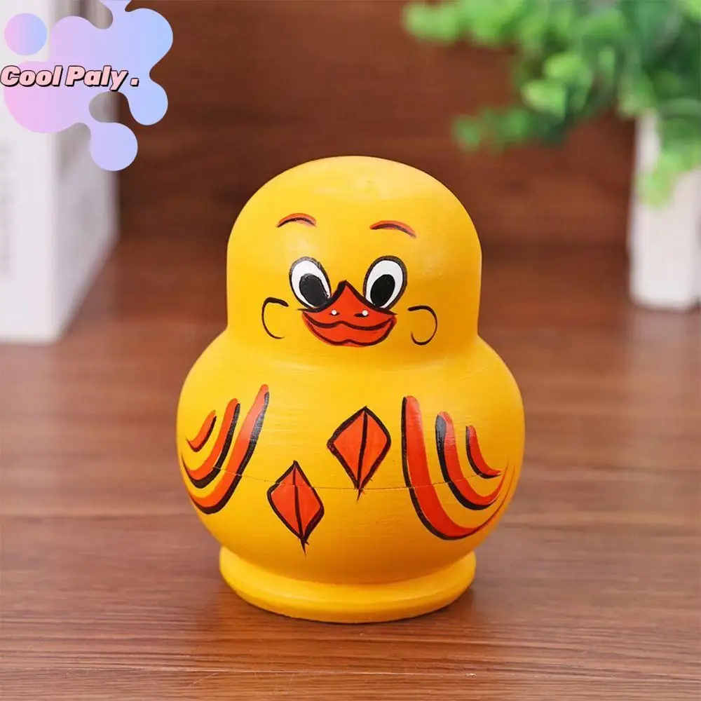 

Decorations 10 Layer Nesting Dolls Yellow Duck Animals Pattern Matryoshka Doll Toys Handmade Cartoon Stacking Dolls Kids Toy