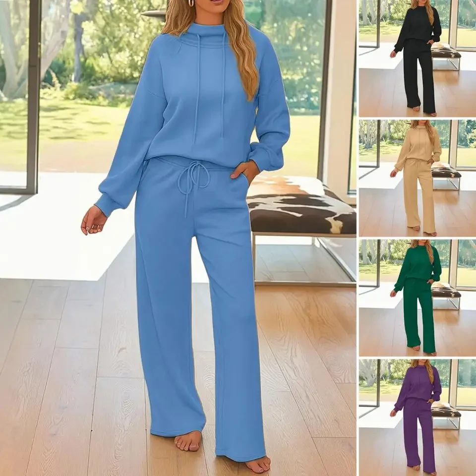 

Autumn Winter Sports Suit Women Hooded Long-sleeved Pullover Sweatshirt Drawstring Sweatpants Conjunto Dos Piezas Mujer Invierno