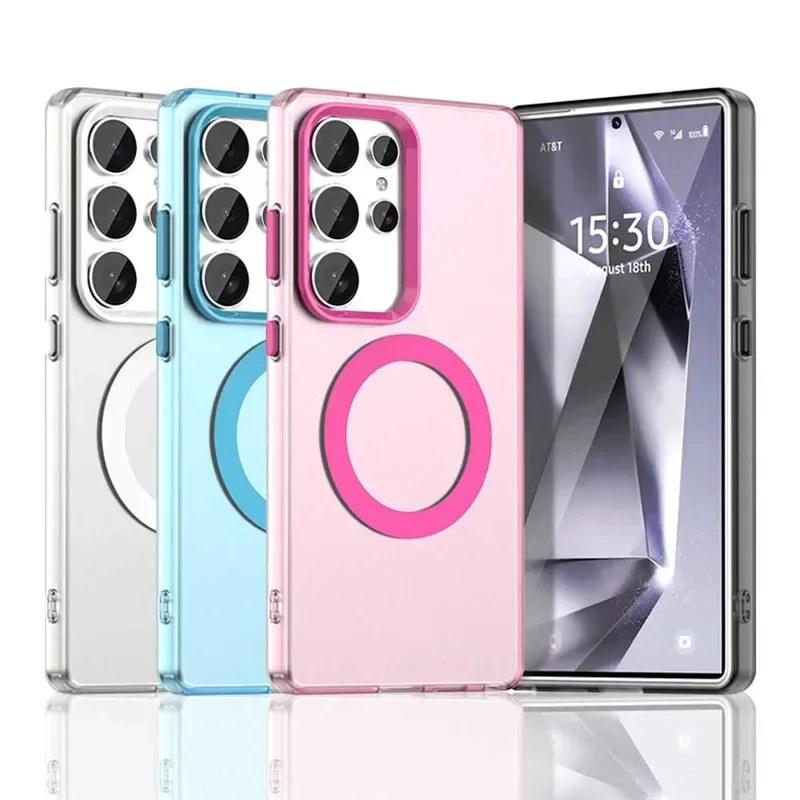 Color Matte Translucent Case for Samsung Galaxy S24FE A56 A36 A05 A05S F15 M55 M35 C55 F55 5G For Magsafe Wireless Charge Cover