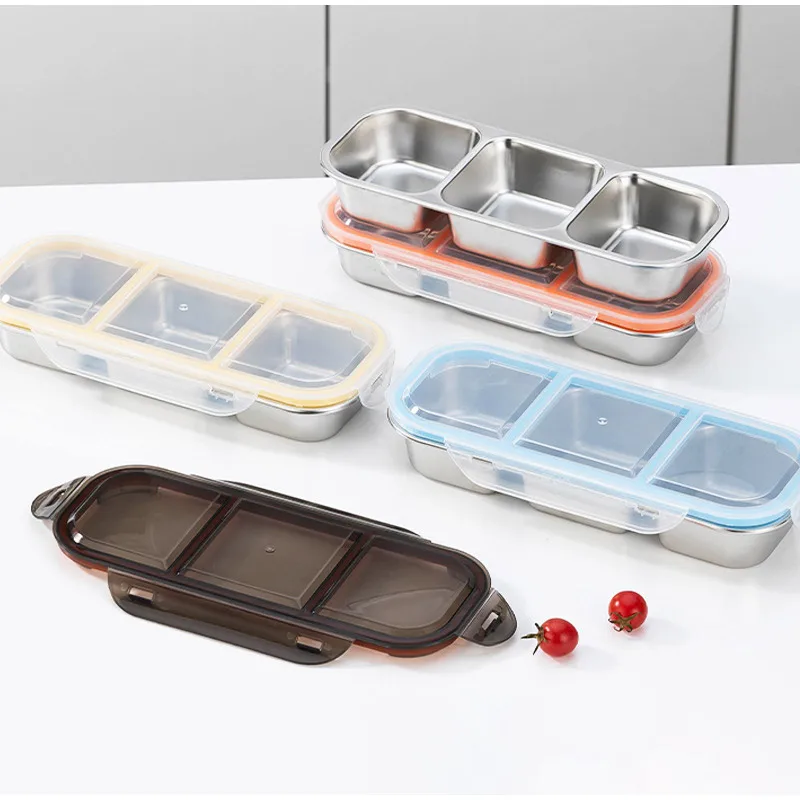  304 Edelstahl Frischhaltebox mit drei Fächern, versiegelte, auslaufsichere Lunchbox, Lebensmittelbehälter in Lebensmittelqualität mit Deckel, geruchsdicht