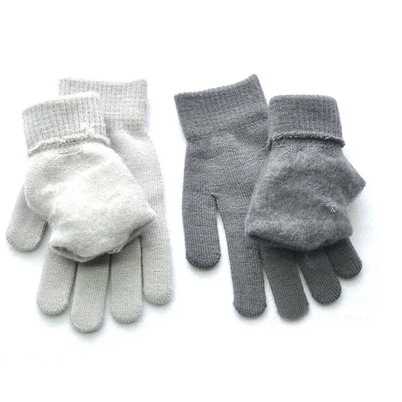 1Pair Knitted Woolen Couple Gloves Winter Solid Color Full Finger Mittens Hand Warmer Men Women Gloves Thicken Cycling Gloves