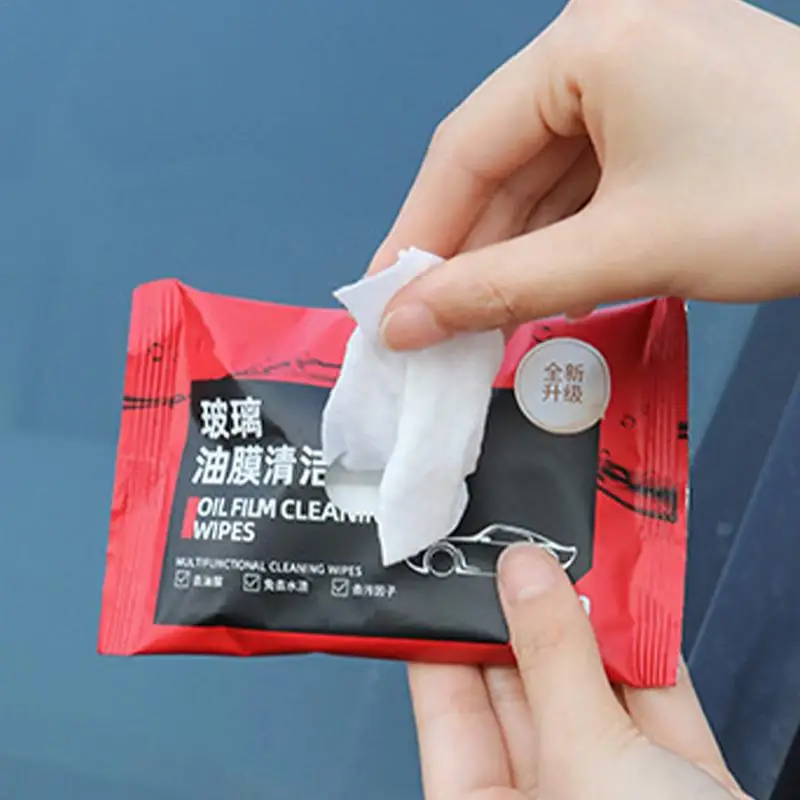 Car Oil Film Cleaning Glass 5 Packs Glass Oil Film Cleaning Wipe Long-Lasting Anti-Fog Automotive Glass Cleaner Wipes For All