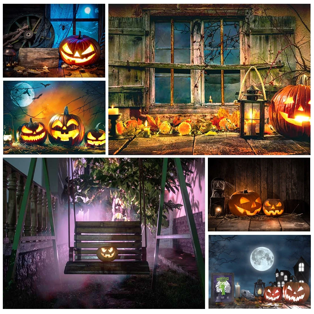 

MOON.QG Halloween Decorations Backdrop Lanterns Spider Webs Cemetery Background Party Shooting Photography Props Photo Booth