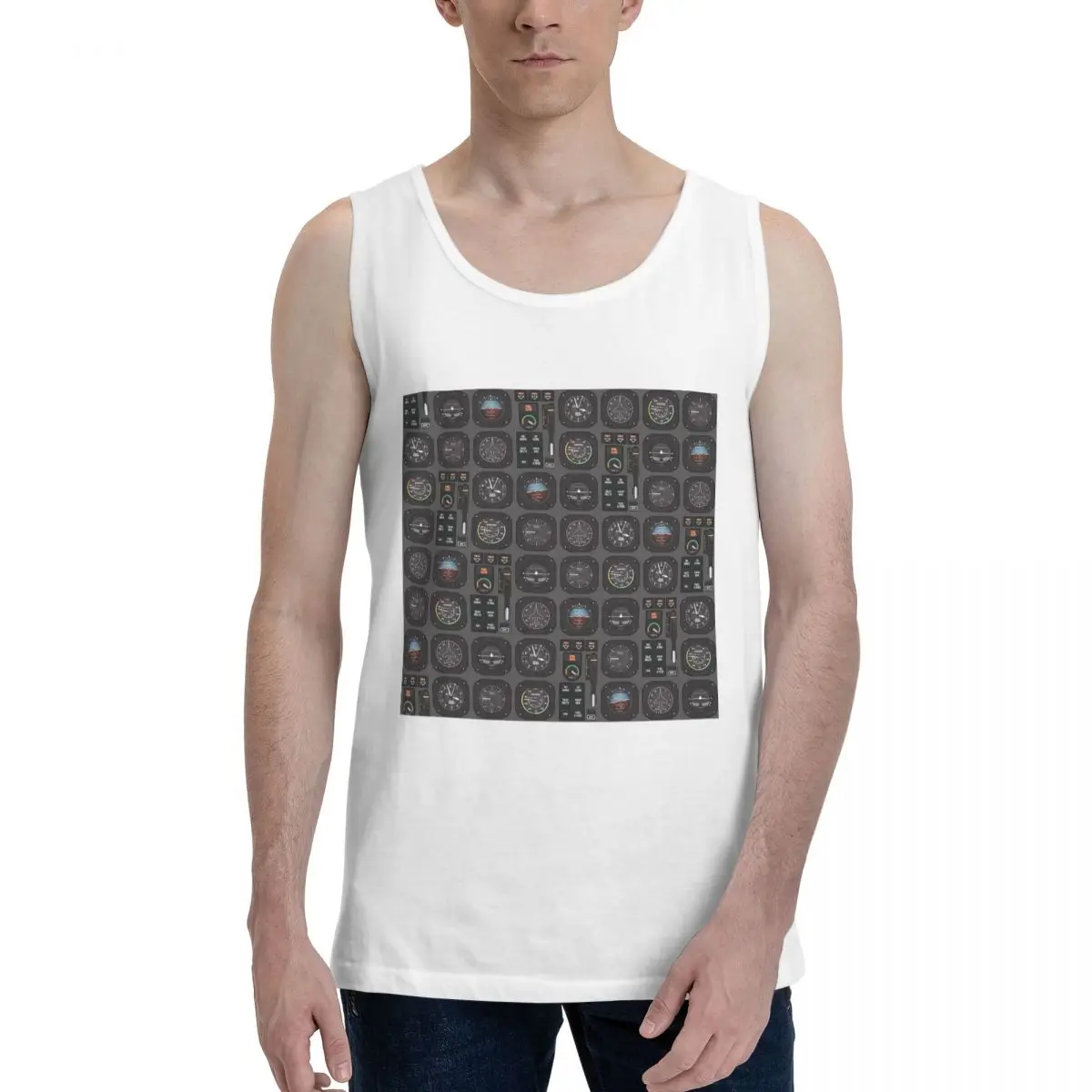 Pilot Flight Instruments 100% Cotton Men's Sweatshirt Vest Sleeveless Clothing Tees Men Tank Tops T-shirt
