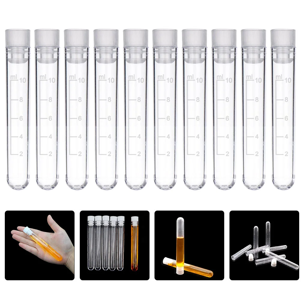 50 Pcs Test Tube Liquid Container Plastic Pipe Tubes Sample Scientific Prop with Stoppers Storage Containers Labs
