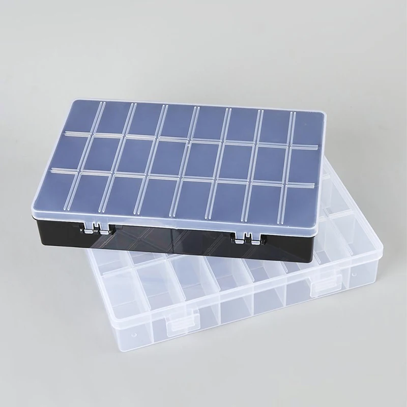 1pc 24 Grids Clear Plastic Storage Box PP Organizer for Small Parts Jewelry Electronic Components Fishing Tackle