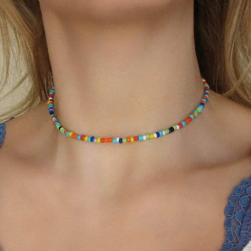 Candy Color Kraal Ketting Bohemian Handgemaakte Regenboog Kralen Choker Kettingen Voor Kinderen Meisjes Mode Vrouwen Sieraden Kettingen