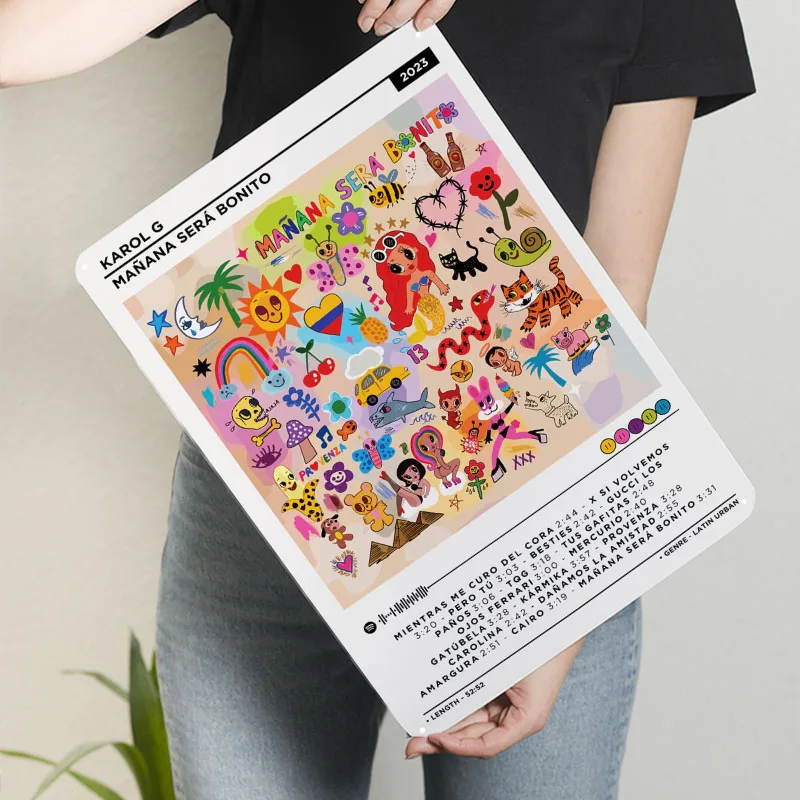 Karol G Mañana Sera Bonito ملصق روك سينجر علامات معدنية ركن القهوة بار تخصيص الراب تين تسجيل لغرفة المنزل جدار الفن