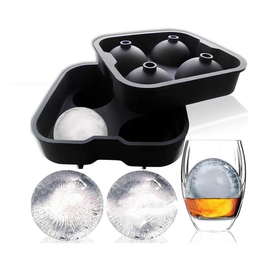 

Ice Mold Silicone Ice Cube Tray Mould Shape Ball Ice Ball Maker Mold - Black Flexible Silicone Ice Tray -Molds 4 X 4.5cm Barware