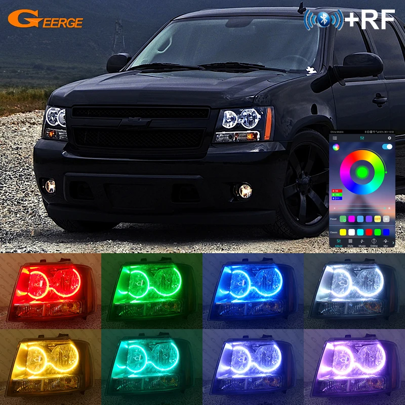 For Chevrolet Avalanche Suburban Tahoe 2007 - 2013 2014 Bluetooth App Multi-Color Ultra Bright RGB Led Angel Eyes Kit Halo Rings